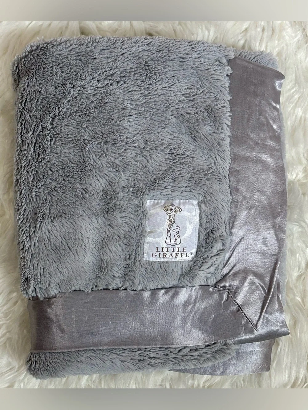 Little Giraffe Luxe Faux Fur Baby Security Blanket Satin Trim Made In USA Lovey